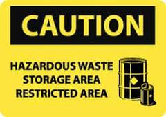 NMC - "Caution - Hazardous Waste Storage Area - Restricted Area", 10" Long x 14" Wide, Rigid Plastic Safety Sign - Rectangle, 0.05" Thick, Use for Hazardous Materials - Exact Tool & Supply