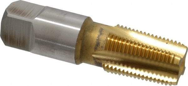 Hertel - 3/8-18 NPT Thread, 4 Flute Standard Pipe Tap - 2-9/16" OAL, TiN Finish, High Speed Steel - Exact Tool & Supply
