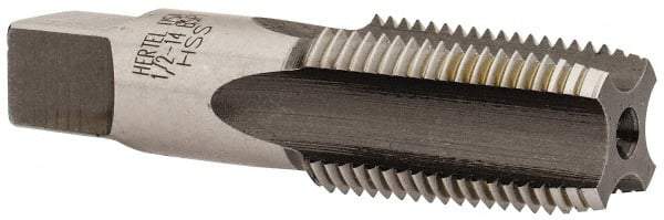 Hertel - 1/2-14" BSPT, 4 Flutes, Bottoming Chamfer, Bright Finish, High Speed Steel British Standard Pipe Tap - 1-3/8" Thread Length, 3-1/8" Overall Length - Exact Tool & Supply