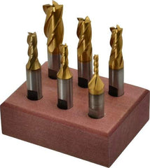Hertel - 1/8 to 1/2", 4 Flute End Mill Set - TiN Coated, High Speed Steel, 3/8" Shank Diam - Exact Tool & Supply