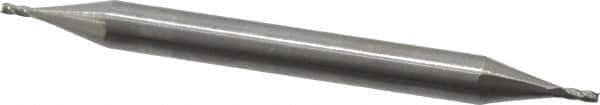Hertel - 1/32", 1/16" LOC, 1/8" Shank Diam, 1-1/2" OAL, 4 Flute, Solid Carbide Square End Mill - Double End, Uncoated, Spiral Flute, 30° Helix, Centercutting, Right Hand Cut - Exact Tool & Supply