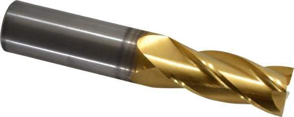Hertel - 11/16", 1-3/8" LOC, 3/4" Shank Diam, 4" OAL, 4 Flute, Solid Carbide Square End Mill - Single End, TiN Finish, Spiral Flute, 30° Helix, Centercutting, Right Hand Cut - Exact Tool & Supply