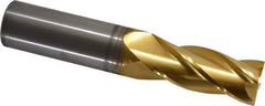 Hertel - 11/16", 1-3/8" LOC, 3/4" Shank Diam, 4" OAL, 4 Flute, Solid Carbide Square End Mill - Single End, TiN Finish, Spiral Flute, 30° Helix, Centercutting, Right Hand Cut - Exact Tool & Supply