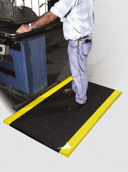 PRO-SAFE - 20' Long x 4' Wide, Dry Environment, Anti-Fatigue Matting - Black with Yellow Borders, Urethane with Vinyl Sponge Base, Beveled on 4 Sides - Exact Tool & Supply