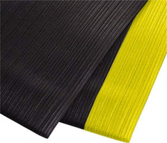 PRO-SAFE - 60' Long x 2' Wide, Dry Environment, Anti-Fatigue Matting - Black with Yellow Borders, Vinyl with Vinyl Sponge Base, Beveled on 4 Sides - Exact Tool & Supply