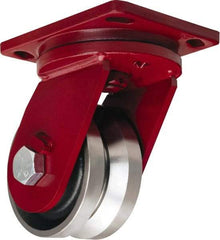 Hamilton - 6" Diam x 3" Wide, Iron Swivel Caster - 4,500 Lb Capacity, Top Plate Mount, 6-1/2" x 7-1/2" Plate, Straight Roller Bearing - Exact Tool & Supply