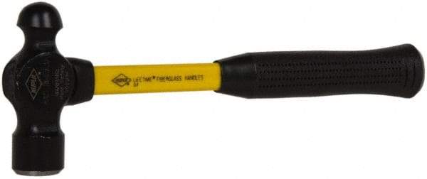 NUPLA - 1 Lb Head High Carbon Steel Ball Pein Hammer - 13" Fiberglass Handle, 1-9/64" Face Diam, 13" OAL, Fiberglass with Cushion Grip - Exact Tool & Supply
