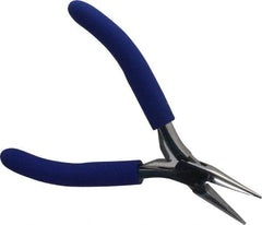 Aven - 4-1/2" OAL, 15/16" Jaw Length x 23/64" Jaw Width, Long Nose Chain Nose Pliers - Serrated Jaw, Standard Head, ESD Cushion Handles, with Spring - Exact Tool & Supply