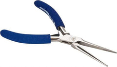 Aven - 5-3/4" OAL, 1-15/16" Jaw Length x 25/64" Jaw Width, Long Nose Needle Nose Pliers - Serrated Jaw, Standard Head, ESD Cushion Handles, with Spring - Exact Tool & Supply