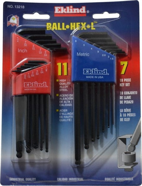 Eklind - 18 Piece L-Key Ball End Hex Key Set - Exact Tool & Supply