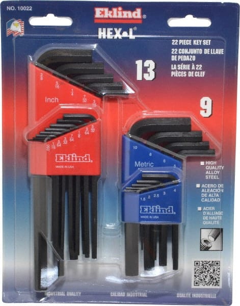 Eklind - 22 Piece L-Key Hex Key Set - Exact Tool & Supply