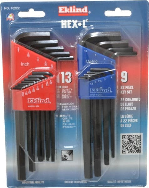 Eklind - 22 Piece L-Key Hex Key Set - Exact Tool & Supply