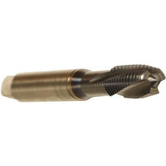 Emuge - M5x0.80 Metric 3 Flute 6HX Plug Spiral Flute Tap - Cobalt, TiCN Finish, 70mm OAL, Left Hand Flute, Right Hand Thread, Series Rekord C - Exact Tool & Supply