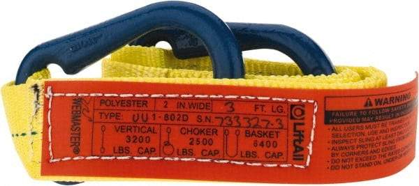 Lift-All - 3' Long x 2" Wide, 3,200 Lb Vertical Capacity, 1 Ply, Polyester Web Sling - 2,500 Lb Choker Capacity, Yellow - Exact Tool & Supply