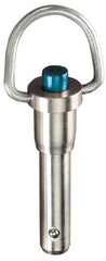 Jergens - 3/8" Diam, 1-1/2" Usable Length, Ring Handle, Push Button Quick Release Pin - 3-1/2" Overall Length, Grade 17-4 Stainless Steel, Passivated Finish - Exact Tool & Supply
