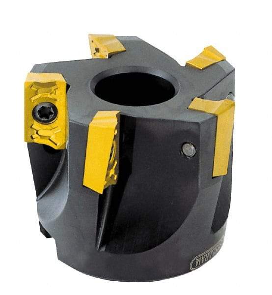 Kennametal - 2-1/2" Cut Diam, 3/4" Arbor Hole, 0.3" Max Depth of Cut, 42° Indexable Chamfer & Angle Face Mill - 5 Inserts, OD 04 Insert, Right Hand Cut, 5 Flutes, Through Coolant, Series 7745 VOD 04 - Exact Tool & Supply