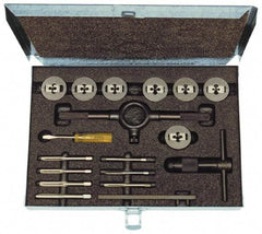 Cle-Line - 1/8-27 to 1/2-20 Tap, 1/8-27 to 1/2-20 Die, NPT, UNC, UNF, Tap and Die Set - Plug Taps, Adjustable, 25 Piece Set - Exact Tool & Supply