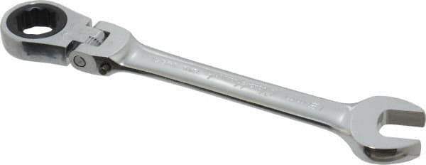 Blackhawk by Proto - 15mm 12 Point Flexhead Combination Wrench - 15° Head Angle, 6-11/16" OAL, Steel, Chrome Finish - Exact Tool & Supply