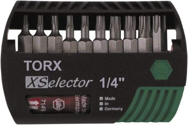Wiha - 10 Piece, 1/4" Drive Screwdriver Torx Insert Bit Set - T7 to T40 Torx - Exact Tool & Supply