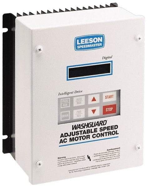 Leeson - Three Phase, 400-480 Volt, 25 hp, Frequency Drive, Inverter & Speed Control - 10.26" Wide x 8.35" Deep x 15-3/4" High, NEMA 4/12 - Exact Tool & Supply