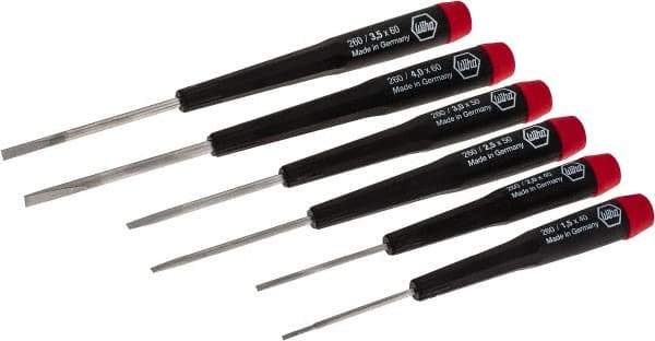 Wiha - 6 Piece Slotted Screwdriver Set - Round Shank, Ergonomic Handle - Exact Tool & Supply
