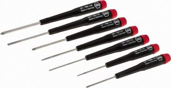 Wiha - 7 Piece Phillips & Slotted Screwdriver Set - Round Shank, Ergonomic Handle, Bit Sizes: Philips #00 to #1 - Exact Tool & Supply