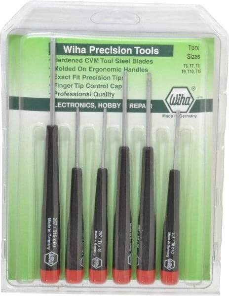 Wiha - 6 Piece T6 to T15 Micro Handle Torx Driver Set - T6, T7, T8, T9, T10, T15 - Exact Tool & Supply