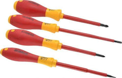 Wiha - 4 Piece Phillips & Slotted Screwdriver Set - Round Shank, Insulated Handle, Bit Sizes: Philips #1 & #2, Tip Thickness: 3/16 & 9/16 - Exact Tool & Supply