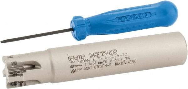 Iscar - 3/4" Cut Diam, 0.303" Max Depth of Cut, 3/4" Shank Diam, 4" OAL, Indexable Square Shoulder End Mill - HP AN.. 0702.. Inserts, Cylindrical Shank, 90° Lead Angle, Through Coolant, Series Heliplus - Exact Tool & Supply