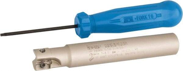 Iscar - 1/2" Cut Diam, 0.303" Max Depth of Cut, 1/2" Shank Diam, 3-1/4" OAL, Indexable Square Shoulder End Mill - HP AN.. 0702.. Inserts, Weldon Shank, 90° Lead Angle, Series Heliplus - Exact Tool & Supply