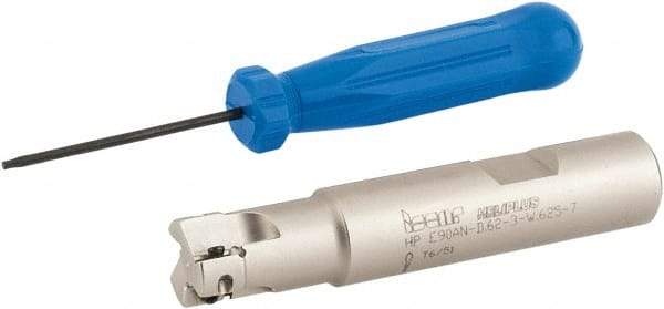 Iscar - 5/8" Cut Diam, 0.303" Max Depth of Cut, 5/8" Shank Diam, 3-1/4" OAL, Indexable Square Shoulder End Mill - HP AN.. 0702.. Inserts, Weldon Shank, 90° Lead Angle, Series Heliplus - Exact Tool & Supply