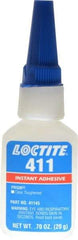 Loctite - 0.70 oz Bottle Clear Instant Adhesive - Series 411, 30 sec Fixture Time, 24 hr Full Cure Time, Bonds to Metal, Plastic & Rubber - Exact Tool & Supply