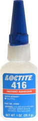 Loctite - 1 oz Bottle Clear Instant Adhesive - Series 416, 30 sec Fixture Time, 24 hr Full Cure Time, Bonds to Metal, Plastic & Rubber - Exact Tool & Supply