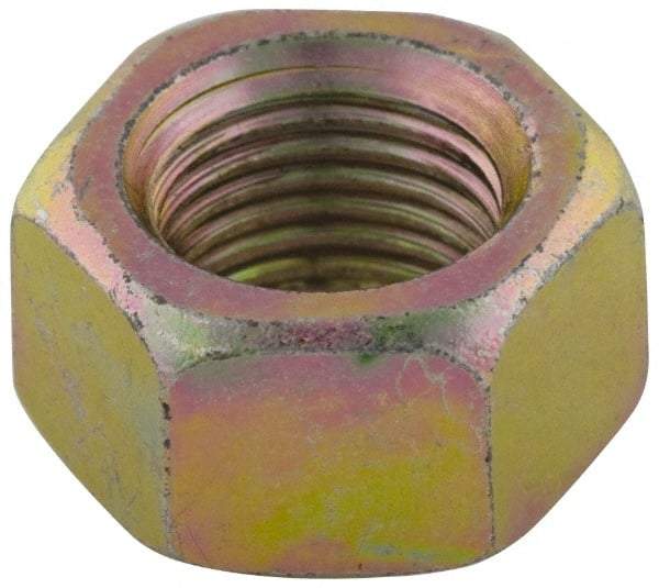Value Collection - 3/8-16 UNC Steel Right Hand Hex Nut - 9/16" Across Flats, 21/64" High, Zinc Yellow Dichromate Finish - Exact Tool & Supply