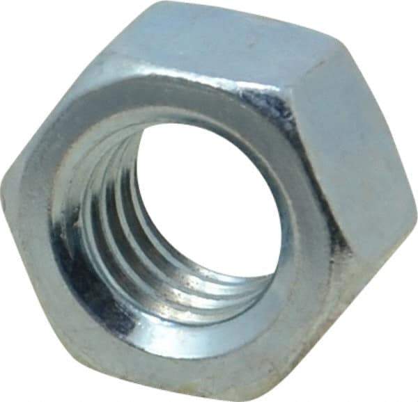 Value Collection - 3/8-16 UNC Steel Right Hand Hex Nut - 9/16" Across Flats, 21/64" High, Zinc-Plated Finish - Exact Tool & Supply