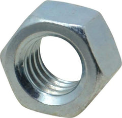 Value Collection - 3/8-16 UNC Steel Right Hand Hex Nut - 9/16" Across Flats, 21/64" High, Zinc-Plated Finish - Exact Tool & Supply