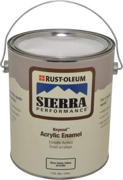 Rust-Oleum - 1 Gal Safety Yellow Semi Gloss Finish Acrylic Enamel Paint - Interior/Exterior, <0 gL VOC Compliance - Exact Tool & Supply