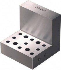 Suburban Tool - 4" Wide x 4" Deep x 4" High Steel Precision-Ground Angle Plate - Standard Plate, Machined Holes on Surface, Open End, 1-1/4" Thick, Pair of Plates - Exact Tool & Supply