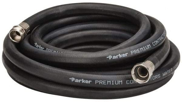 Parker - 25' Long Water Hose - 5/8" Diam, 3/4" GHT, Rubber, 125 psi, Black - Exact Tool & Supply