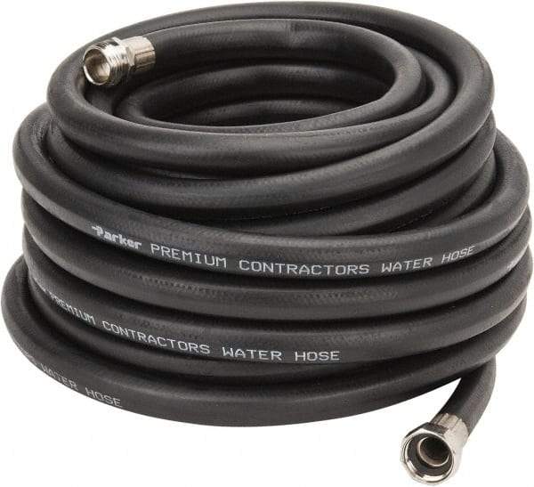 Parker - 50' Long Water Hose - 5/8" Diam, 3/4" GHT, Rubber, 125 psi, Black - Exact Tool & Supply