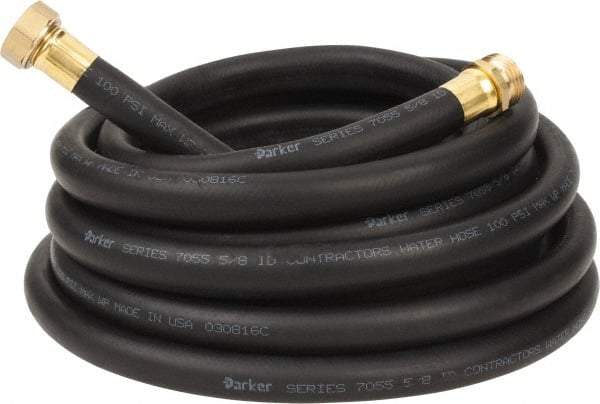 Parker - 25' Long Contractor Hose - 5/8" Diam, 3/4" GHT, Rubber, 100 psi, Black - Exact Tool & Supply
