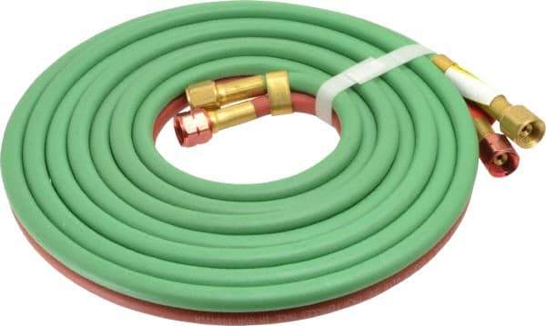 Parker - 3/16" Inside x 7/16" Outside Diam, Grade T Welding Hose - Green & Red, 12-1/2' Long, Twin Style, 200 psi Working Pressure - Exact Tool & Supply