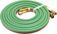 Parker - 3/16" Inside x 7/16" Outside Diam, Grade T Welding Hose - Green & Red, 12-1/2' Long, Twin Style, 200 psi Working Pressure - Exact Tool & Supply