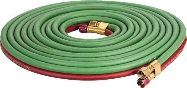 Parker - 1/4" Inside x 17/32" Outside Diam, Grade T Welding Hose - Green & Red, 25' Long, Twin Style, 200 psi Working Pressure - Exact Tool & Supply