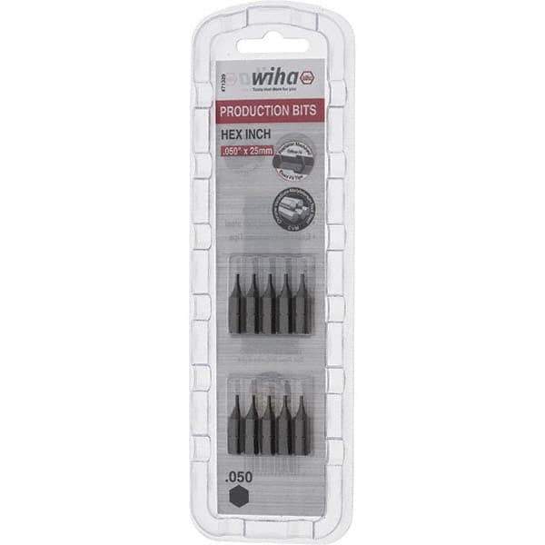 Wiha - 0.05" Hex Screwdriver Bit - 1/4" Drive, 1" OAL - Exact Tool & Supply