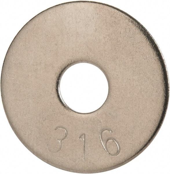 Value Collection - 1/4" Screw, Grade 316 Stainless Steel Fender Flat Washer - 1/4" ID x 1" OD, 0.06" Thick, Plain Finish - Exact Tool & Supply
