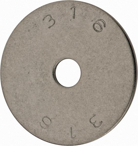 Value Collection - 1/4" Screw, Grade 18-8 Stainless Steel Fender Flat Washer - 1/4" ID x 1-1/2" OD, 0.072" Thick, Plain Finish - Exact Tool & Supply