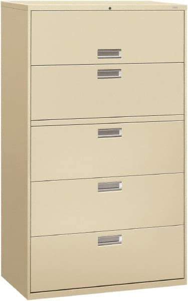 Hon - 42" Wide x 67" High x 19-1/4" Deep, 5 Drawer Roll-Out, Roll-Out Posting - Steel, Putty - Exact Tool & Supply