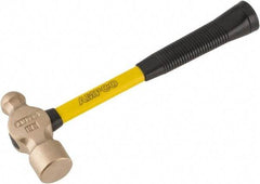 Ampco - 2-1/4 Lb Head Aluminum Bronze Ball Pein Hammer - 14" Fiberglass Handle with Grip, 1-3/4" Face Diam, 14" OAL - Exact Tool & Supply