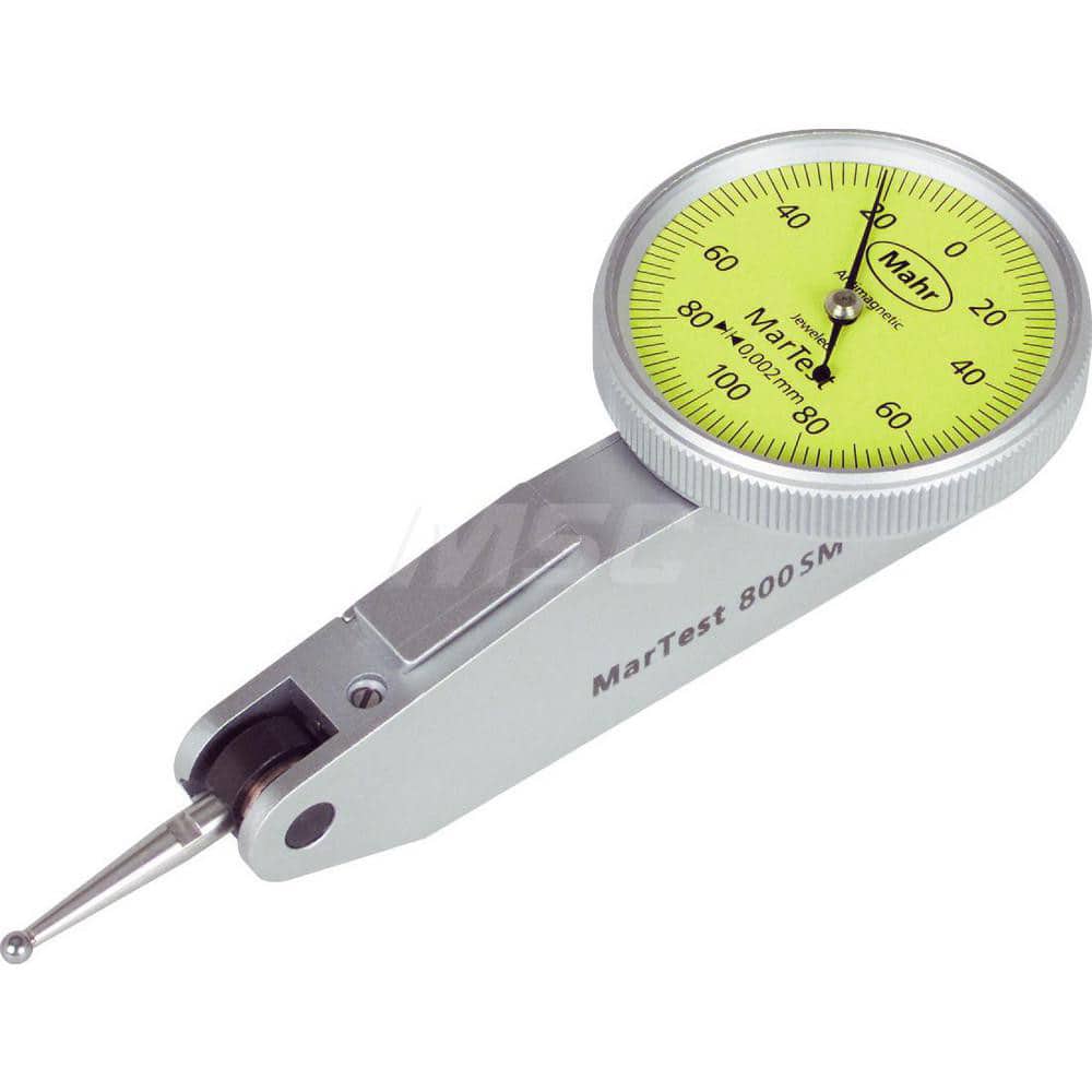Mahr - Dial Test Indicators; Maximum Measurement (Decimal Inch): 0.0040 ; Maximum Measurement (mm): 0.10 ; Dial Graduation (Decimal Inch): 7.870000 ; Dial Graduation (mm): 0.0020 ; Dial Reading: 100-0-100 ; Dial Diameter (Inch): 1.1 - Exact Tool & Supply
